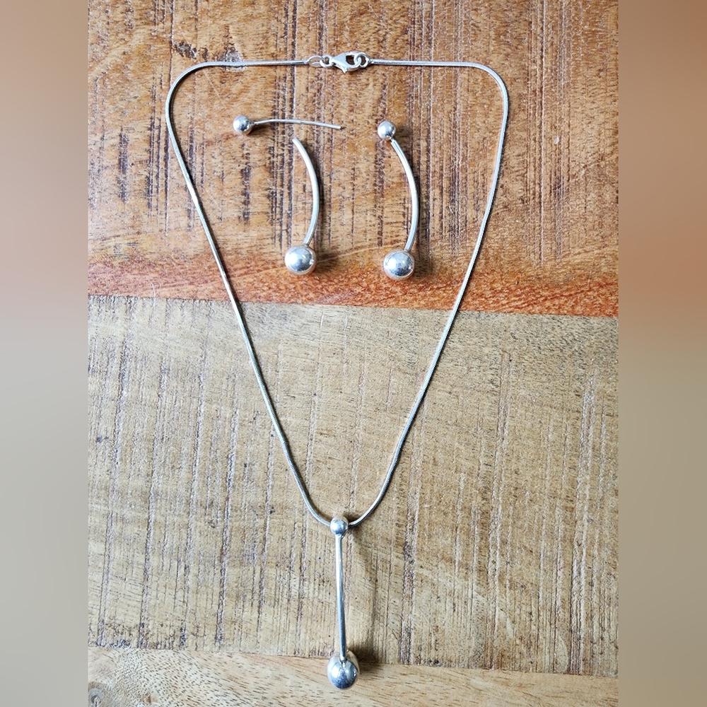 925 Silver necklace and front back earring set